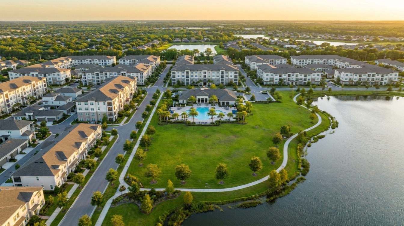 Aerial view of a completed master planned community in Central Florida